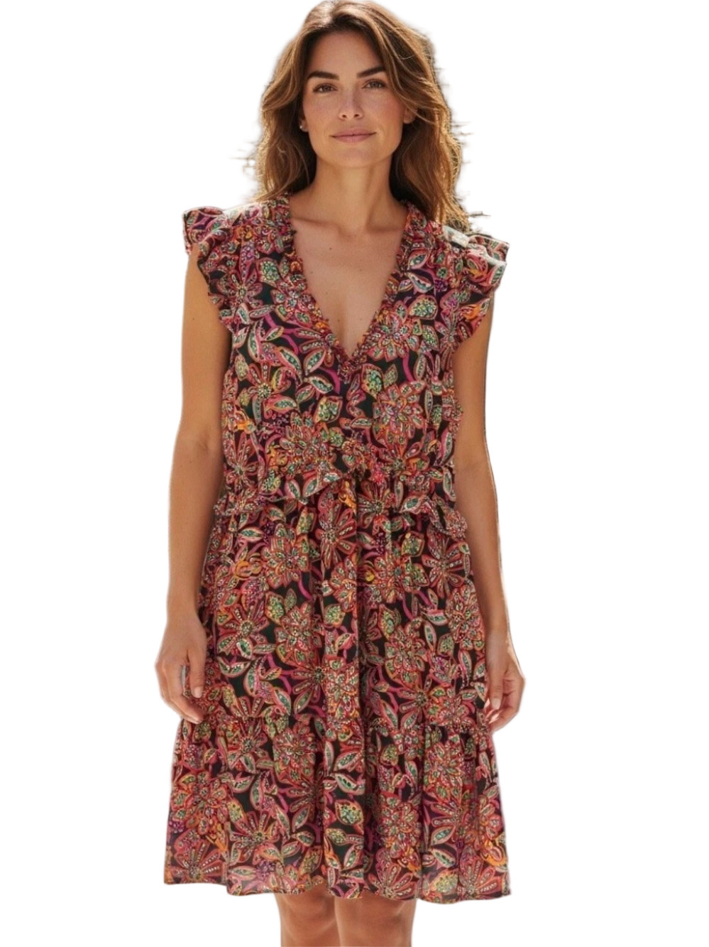 🎒J. Crew Floral Paisley Ruffle-Sleeve Dress in Burgundy, Pink, Green size 8 GUC